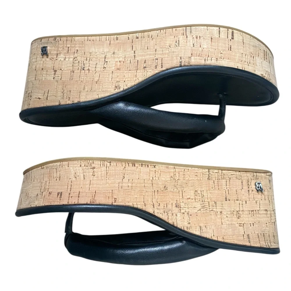 Veronica Beard Black Geno Cork Wedge Platform Thong Sandals Leather size 9 - Picture 4 of 13